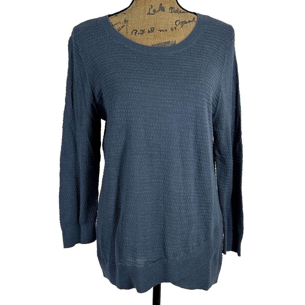 LOFT‎ Outlet Sweater LARGE Blue Pullover Cotton Crisscross Waist Stretch Texture